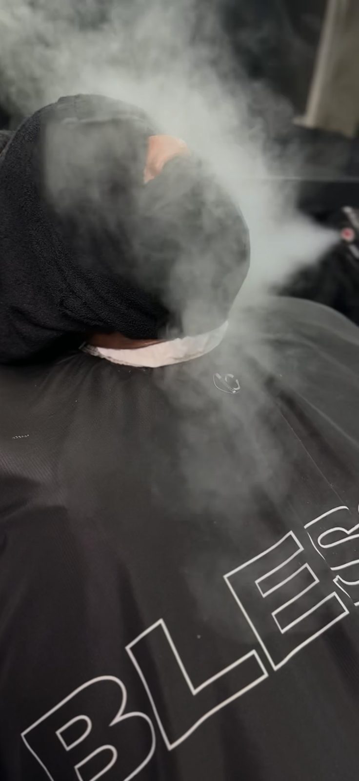 Hot towel steam treatment by Larry The Barber